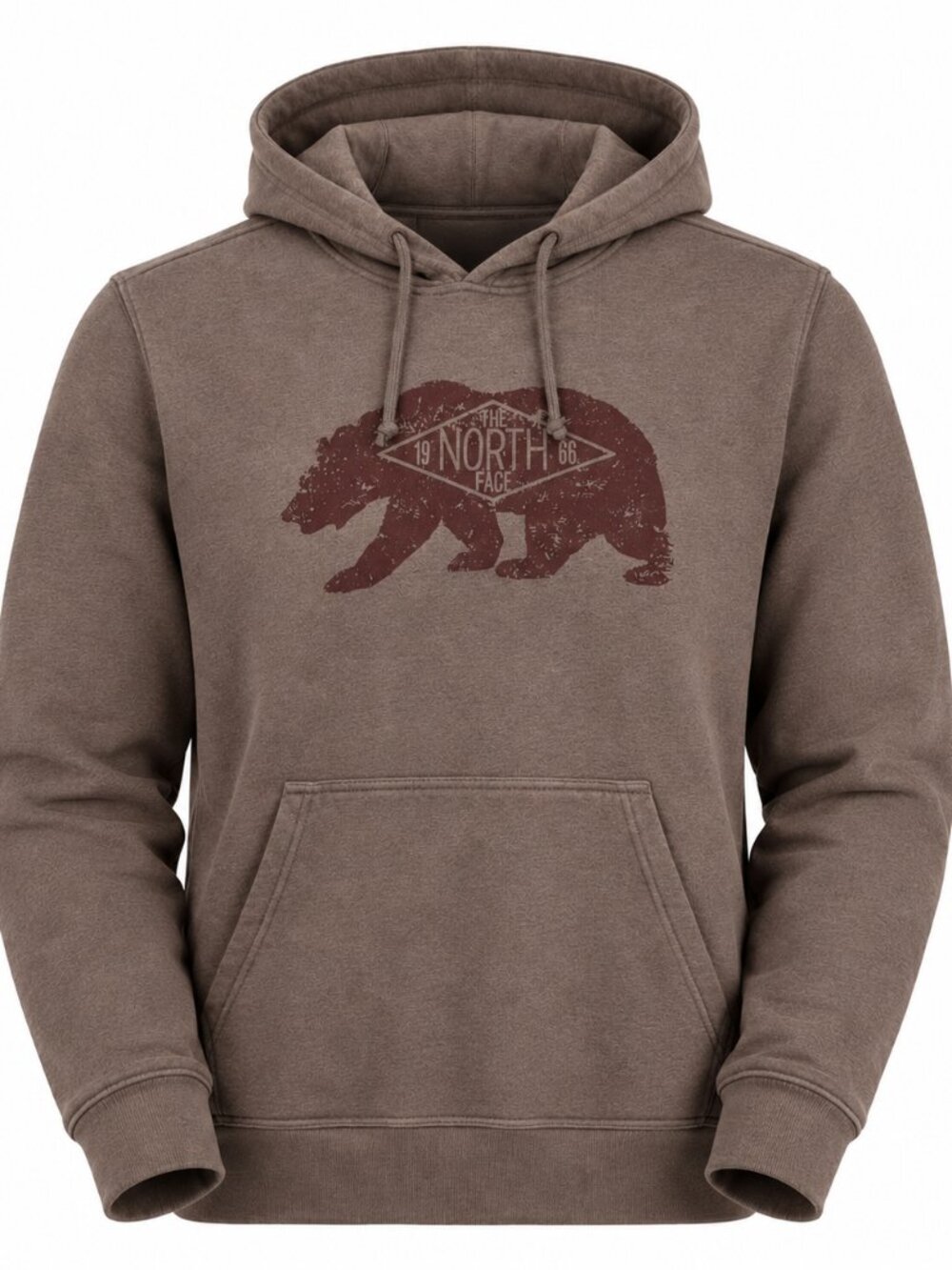 The North Face Mens Size XL Brown Bear Graphic Fleece Pullover Hoodie Sweatshirt